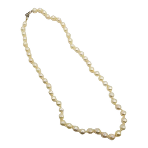 Mid-Century South Sea Roud Pearl Choker Necklace on Silk Cord W/ Silver Clasp