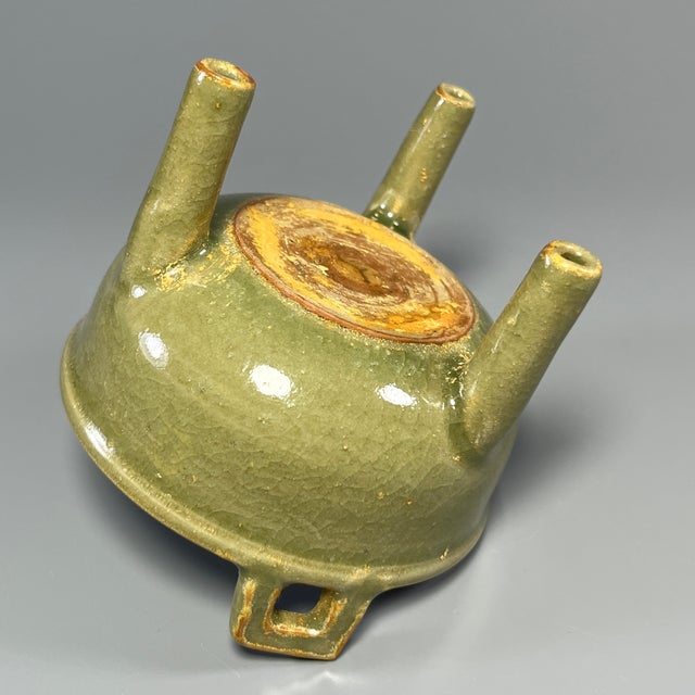 Vintage‑Style Chinese Longquan Celadon Tripod Censer With Two Handles For Sale - Image 6 of 7