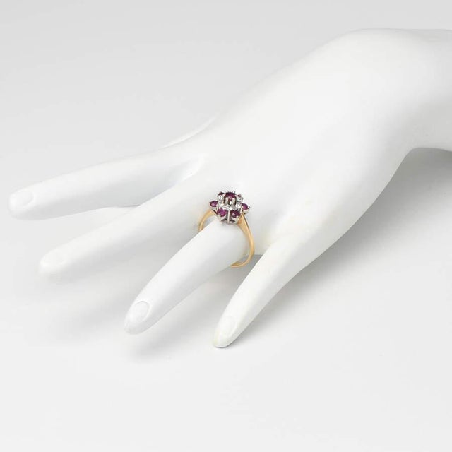 1990s 14KYW Ruby(0.80) & Diamond Cluster Ring, size 7.25 For Sale - Image 5 of 5