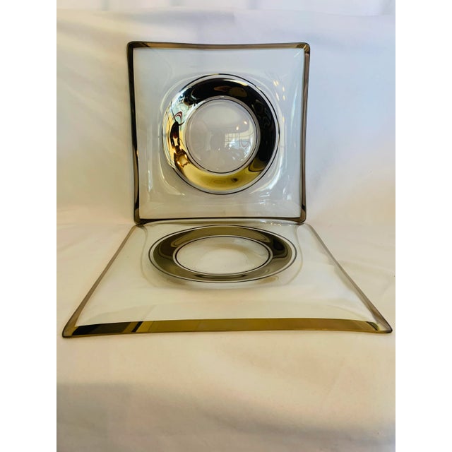 Glass Mid-Century Gold Leaf Glass Trays With Elevated Center- a Pair For Sale - Image 7 of 13