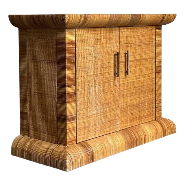Vintage Boho Bielecky Brothers Woven Rattan Sideboard For Sale
