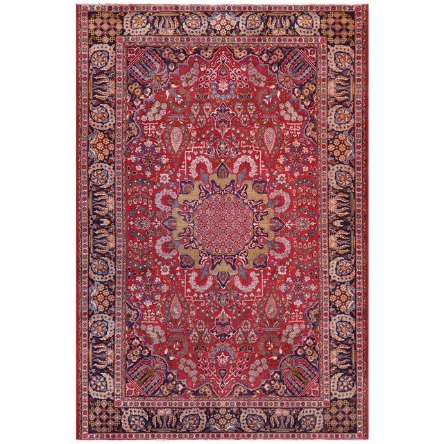Persian Vintage Tabriz Red/Blue Wool Rug - 9'1'' X 12'4'' For Sale - Image 10 of 10