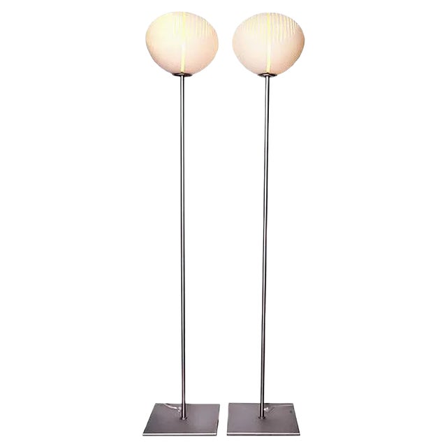 Yellow and White Murano Glass Floor Lamps, 1980s, Set of 2 For Sale