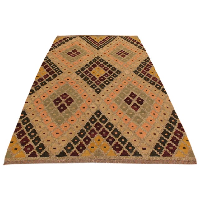 1980s 1980s Rustic Kilim Tan Beige Wool Rug - 5'4" X 6'8" For Sale - Image 4 of 7
