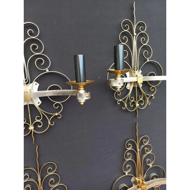 Gold and Nickel Plated Brass Wall Lights, Set of 4 For Sale - Image 9 of 13