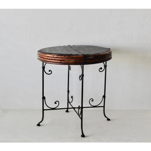 Vintage Mid-Century Wicker Bamboo Side Table Scroll Base Detail For Sale - Image 11 of 12
