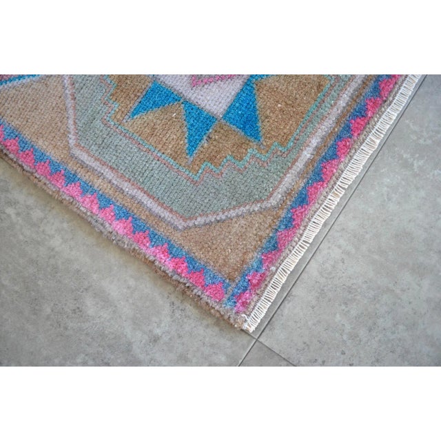 Hand Knotted Turkish Rug. Low Pile Small Rug Colorful Mat Bath Rug Kitchen Decor - 1′4″ × 2′10″ For Sale - Image 4 of 6