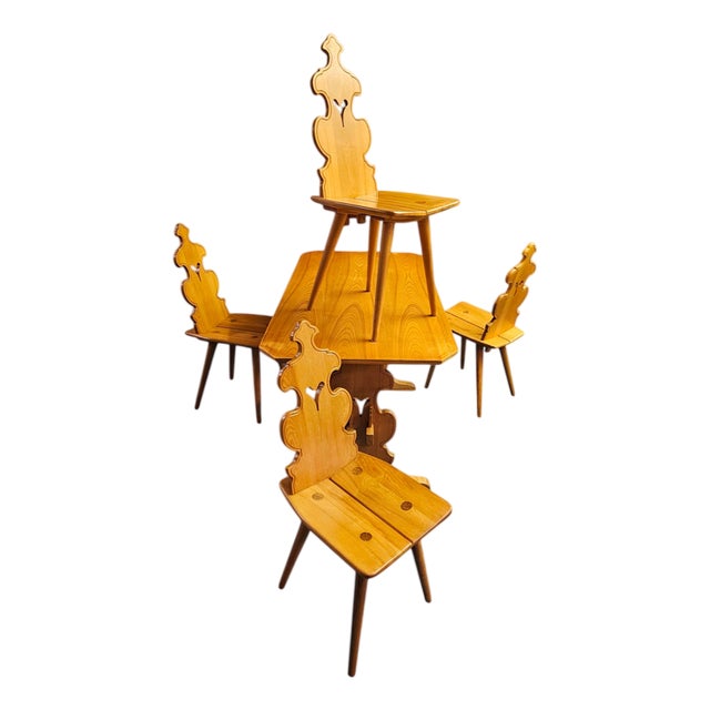 Tiroler Chairs and Table Set from Cepelia, Poland, 1960s, Set of 5 For Sale