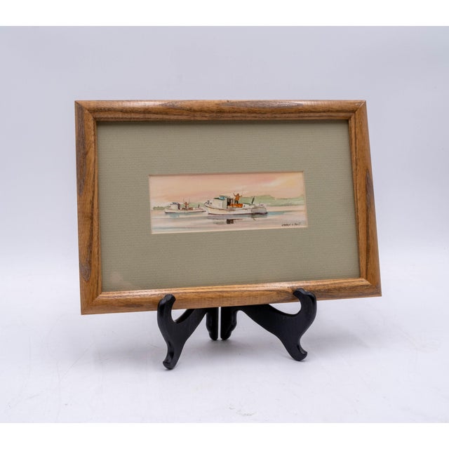 Pair of Nautical Watercolor Paintings Fishing Boats Fishermen Signed George D Post For Sale - Image 4 of 16
