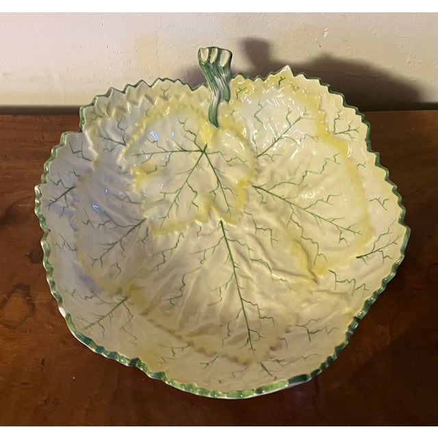 1970s Large Portuguese Majolica Pottery Leaf Centerpiece or Serving Bowl For Sale - Image 5 of 13