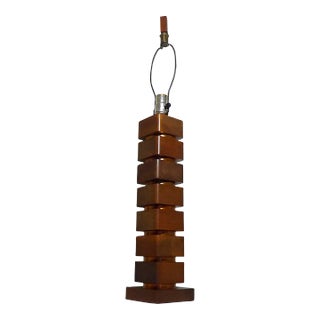 1950s Russel Wright Style Mid-Century Modern Stacked Maple and Spun Copper Lamp For Sale