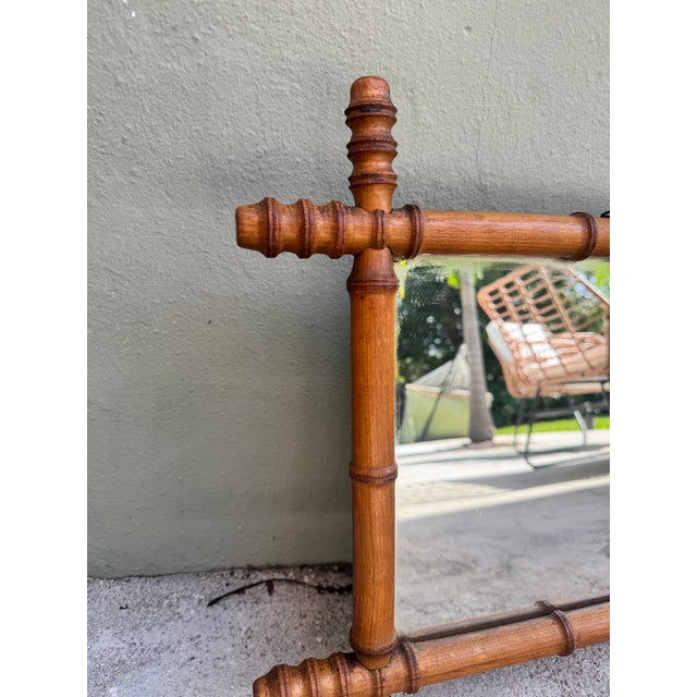 Antique French Faux Bamboo Wooden Mirror For Sale - Image 4 of 5