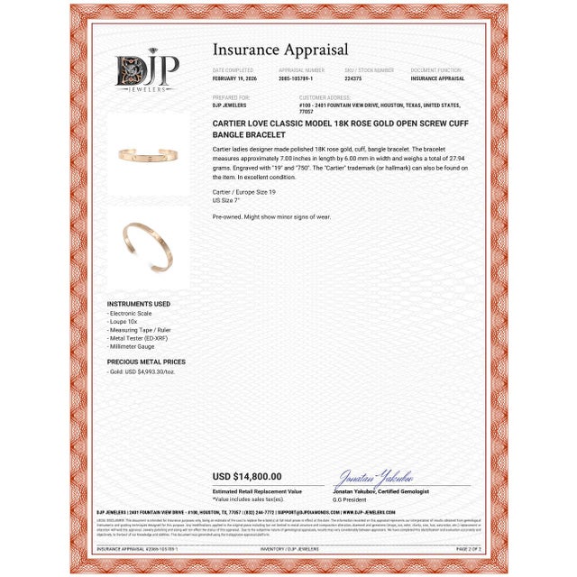 Rose Cartier Love Classic Model 18k Rose Gold Open Screw Cuff Bangle Bracelet For Sale - Image 8 of 8