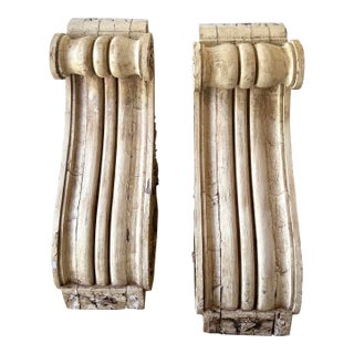 Antique Georgian Wood Corbels Pair 33” Tall For Sale