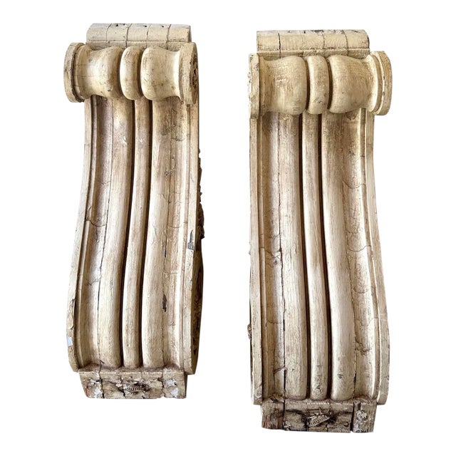 Antique Georgian Wood Corbels Pair 33” Tall For Sale