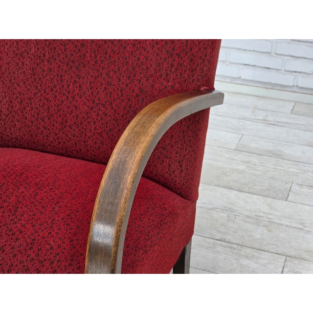 Art Deco Danish Armchair in Red Furniture Wool and Beech Wood, 1950s For Sale - Image 12 of 18