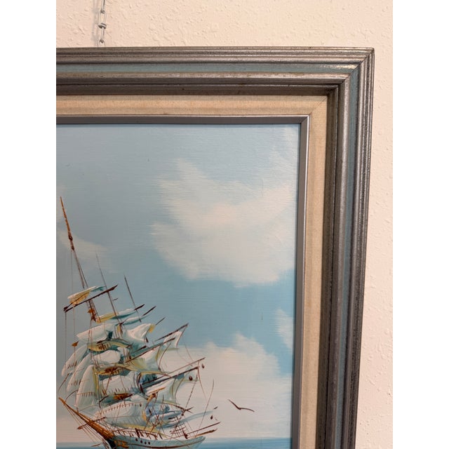 Late 20th Century Listed Artist Hewett Jackson Original Oil Painting | Tall Ship Seascape | Framed For Sale - Image 4 of 13