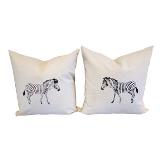 Custom-Tailored Zebra Hand Stenciled Pillows - A Pair For Sale