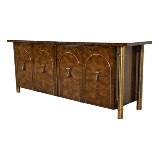 William Doezema for Mastercraft Mid-Century Hollywood Regency Burl Wood and Brass Sideboard Credenza, 1970s For Sale