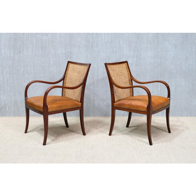 Armchairs in Mahogany, Cane, and Leather from Frits Henningsen, Denmark, 1931, Set of 2 For Sale - Image 16 of 16