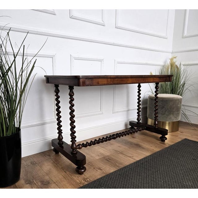 Wood Antique Italian Walnut Burl Inlay Console or Side Table with Bobbin Turned Legs, 1890s For Sale - Image 7 of 10