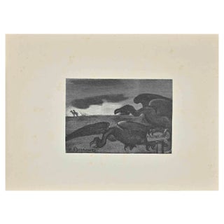 Georges Berger, Waiting Hyenas, Woodcut Print, Early 20th Century For Sale