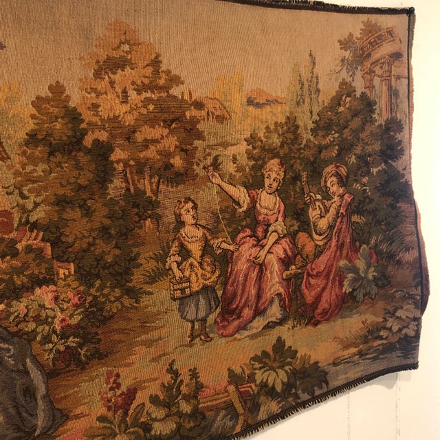 Lovely Belgian tapestry depicting a scene of life in the Belgium countryside. Beautiful colors.