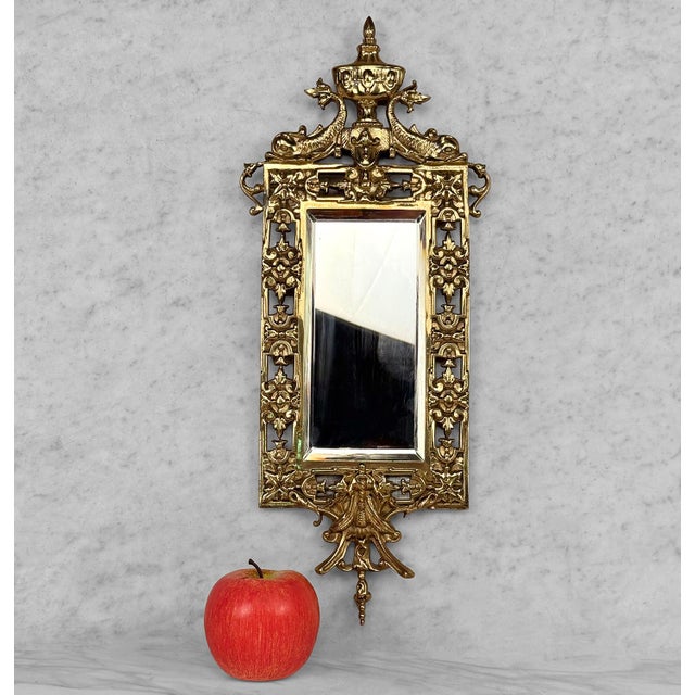 Victorian Antique 19th C. Victorian Brass Figural Dolphin Wall Mirror For Sale - Image 3 of 8