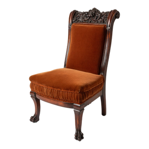 Late 19th Century Renaissance Revival Carved Mahogany Chair – Claw Feet & Rich Velvet Upholstery