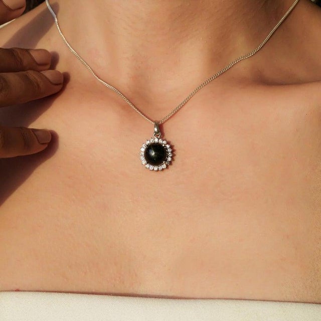 Black Antique Finish Black Star & Zircon Pendant With Prong Setting For Sale - Image 8 of 12