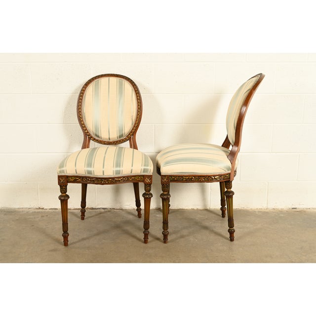 Karges Style French Regency Louis XVI Carved Mahogany and Gold Gilt Dining Chairs, Set of Six For Sale In South Bend - Image 6 of 14