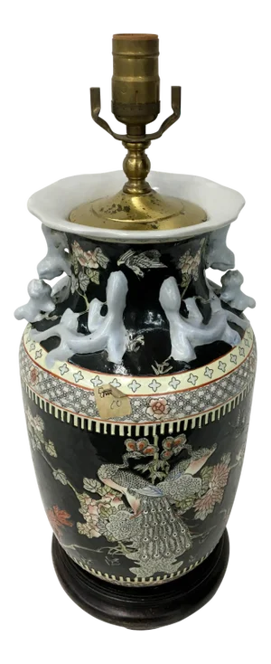 Vintage Style Black Porcelain Phoenix Design Lamp