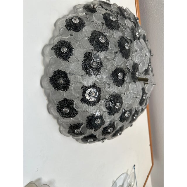 Contemporary Clear and Black Flowers Murano Glass Flush Mount Lively venetian flush-mount made with Murano glass flowers...