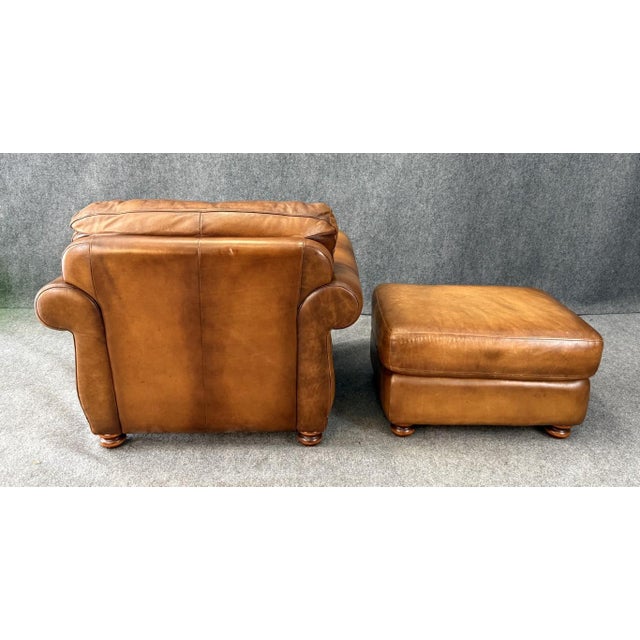 Brown Leather Club Chair and Ottoman For Sale In Raleigh - Image 6 of 18