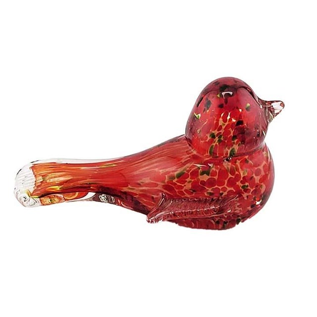 Whimsical hand blown art glass bird. Works well as a paper weight.
