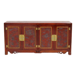 Vintage Drexel Heritage Ming Credenza – Red Lacquer Chinoiserie Sideboard Cabinet 73 For Sale
