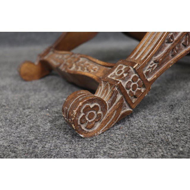 Pair of Maison Jansen Style Carved Walnut X Form Stools Benches For Sale - Image 9 of 11