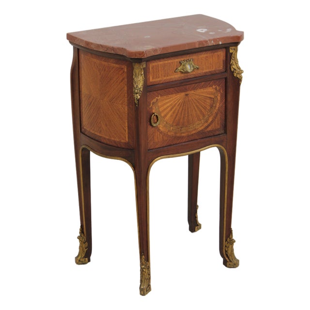 French Louis XV Marble Top Bronze Mounted Nightstand For Sale
