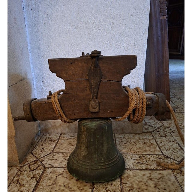 Metal Antique Bronze Bell on Wooden Yoke and Wrought Iron Fittings, 1700s For Sale - Image 7 of 8