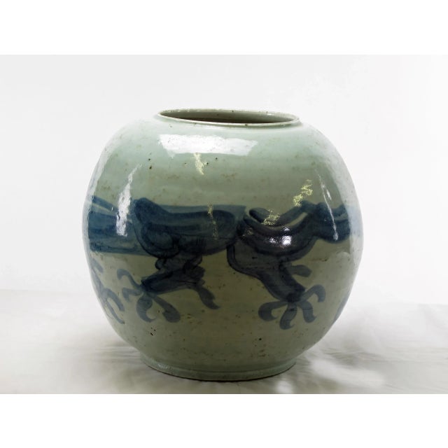 Chinese Round Blue & White Porcelain Dragon Vase For Sale - Image 4 of 6