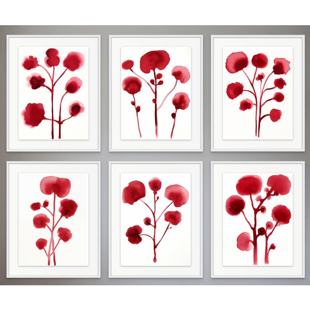 Red 6" X 8" - Unframed Original Botanical Watercolor Flower Fine Art Prints Installation in the Style of Louise Bourgeois For Sale - Image 8 of 8