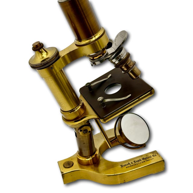 Fine Quality Authentic Antique Solid Brass Doctors Microscope by Bausch & Lomb Optical Co. New York Circa 1894 For Sale - Image 13 of 18