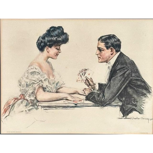Antique Howard Chandler Christy A Winning Hand Framed Edwardian Society Art Print Capture the timeless romance and...