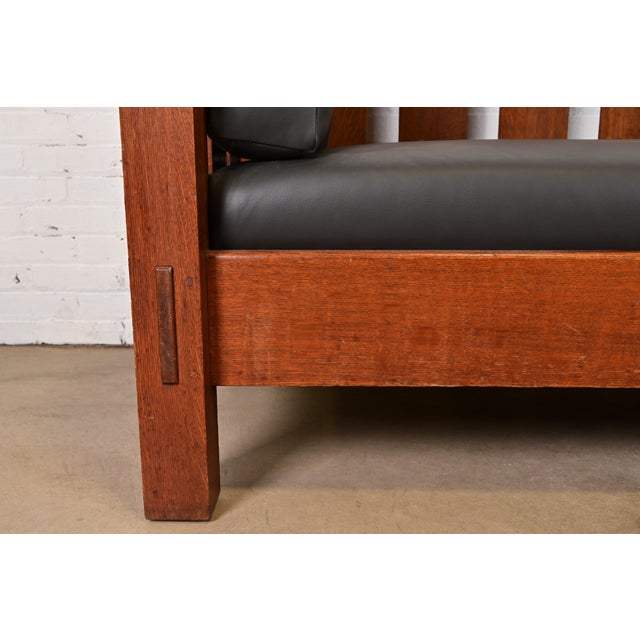 Brown Limbert Antique Mission Oak Arts and Crafts Settle Sofa, Newly Reupholstered For Sale - Image 8 of 12