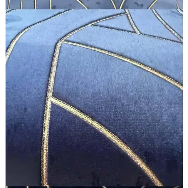 Mid-Century Modern Phillip Jeffries Navy Blue & Gold Velvet Cocoon Wallpaper, Lasercut Velvet For Sale - Image 3 of 5