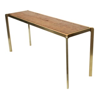 Vintage Burlwood & Brass Console Table For Sale