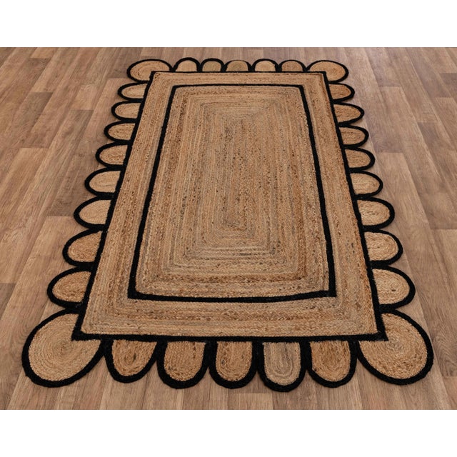 Not Yet Made - Made To Order 2.6'x6' Black Trim Jute Scallop Braided Handmade Rug For Sale - Image 5 of 12