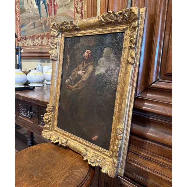 Decorate a wall with this beautiful antique painting. Set in the original carved gilt wood frame, the artwork depicts...