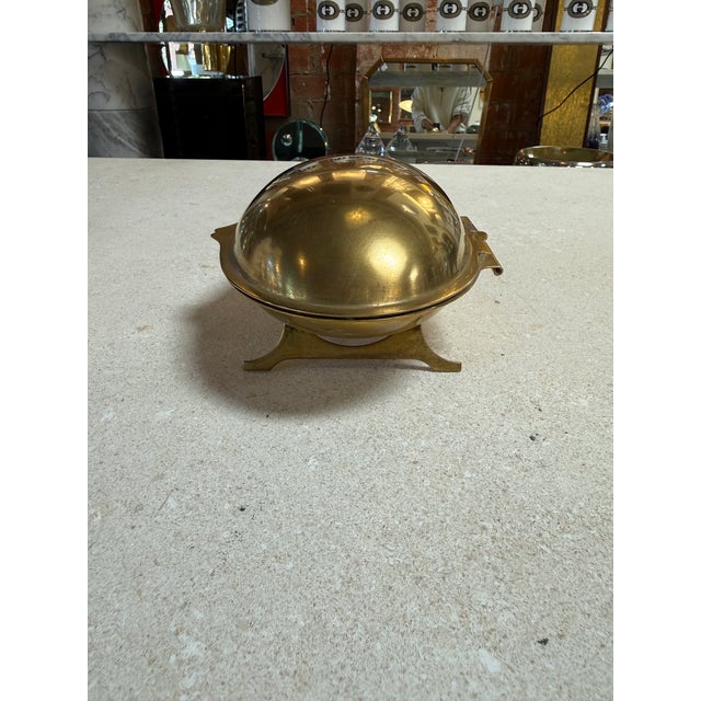 Vintage Brass Clamshell Covered Dish on Stand For Sale In Los Angeles - Image 6 of 8