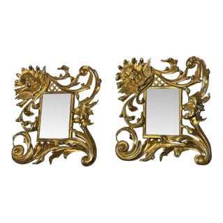 Pair of Antique Gilt Bronze Mirror or Picture Frames Figural Cupid & Animal Head For Sale